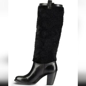 UGG Ava Exposed Fur Knee High Black Heeled Boot
